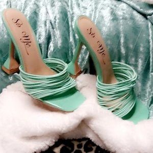 Mint green,. multi strappy square heel. Worn once!!
